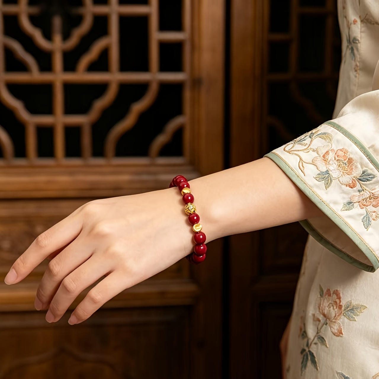 Handcrafted Red Cinnabar Lucky Buddhist Prayer Beads Necklace